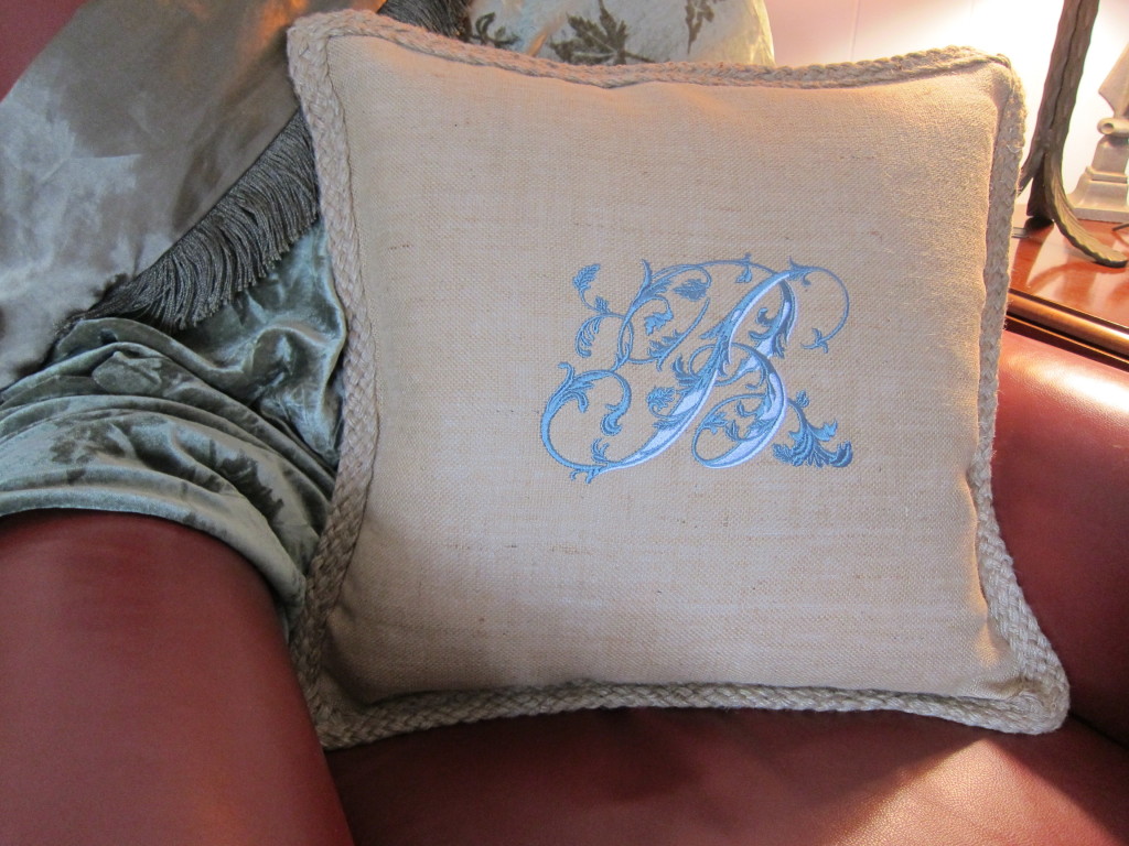 Embroidered Burlap Pillow