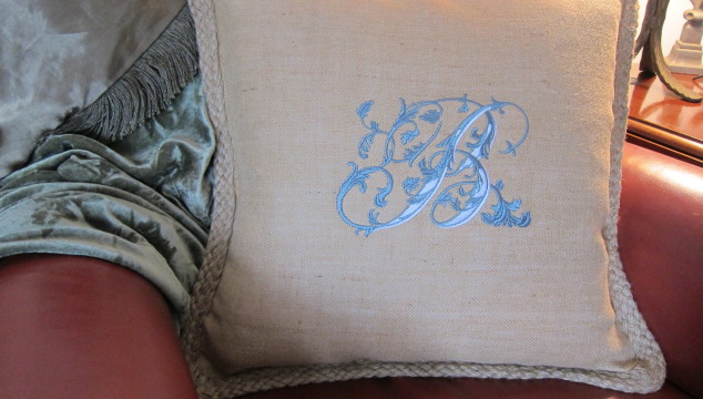 Embroidered Burlap Pillow